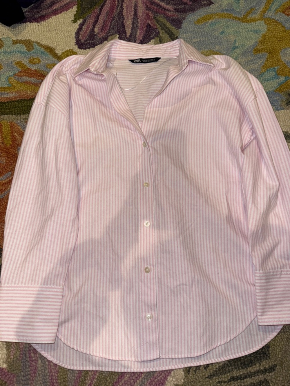 Zara Light Pink Striped Button-Down Oxford Shirt